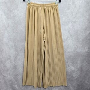 Brown Wide Leg Accordion Beach Resort Flowy Vacation Lock & Love Pants Small